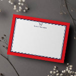 Cartão De Notas NAVY & RED Classic Monogram Double Frame<br><div class="desc">Get a professional look with our formal and elegant personalized stationery flat cards feature your monogram and your name beneath in Sans Serif font coupled with elegant open face font framed by a chic navy double border over a festive red background. The monogram initials and name can easily be personalized...</div>