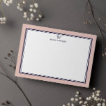 Cartão De Notas NAVY & SALMON Classic Monogram Double Frame<br><div class="desc">Get a professional look with our formal and elegant personalized stationery flat cards feature your monogram and your name beneath in Sans Serif font coupled with elegant open face font framed by a chic navy double border over a salmon pink background. The monogram initials and name can easily be personalized...</div>