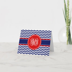 Cartão De Notas Navy Wht Red Thin Chevron 3I Vine Script Monogram