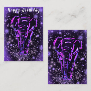 Cartão De Notas Neon Purple Elephant Andando À Noite Estrelada 