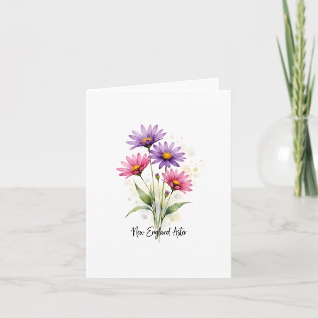 Cartão De Notas New England Aster Floral Blank Note Card (Frente)