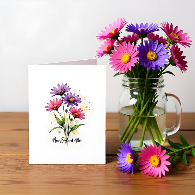 Cartão De Notas New England Aster Floral Blank Note Card (Criador carregado)