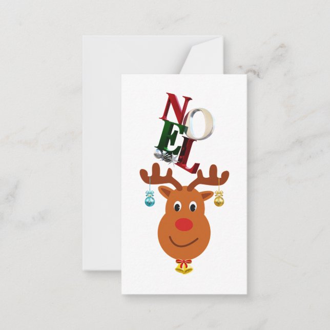 Cartão De Notas Noel Deer Bells Bauble Rudolf Snowflakes Natal (Frente)