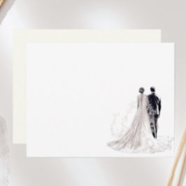 Cartão De Notas Noiva & Noivo de Casamento Elegante