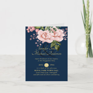 Cartão De Notas NOIVADO Dourado Marinho de Rosas Rosa Azul Azul Az