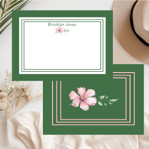 Cartão De Notas Nome bonito verde e cor-de-rosa Floral Individuali