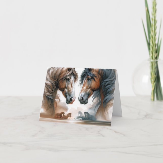 Cartão De Notas Nome Brown BeauBonito Cavalos Dobrados (Frente)