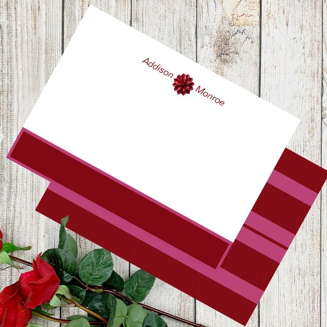 Cartão De Notas Nome Clássico Personalizado Maroon Floral (Criador carregado)
