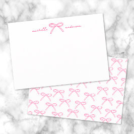 Cartão De Notas Nome com Laço Rosa Personalizado
