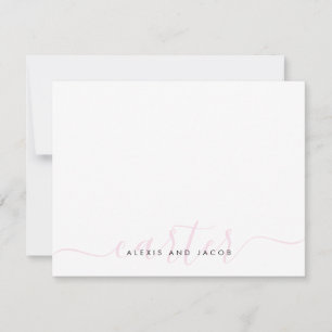 Cartão De Notas Nome da Família Casal Blush - Scripts Chic Rosa