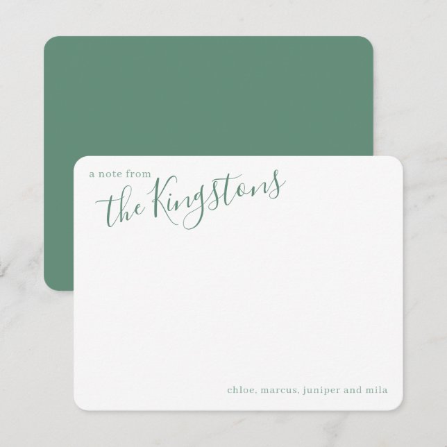 Cartão De Notas Nome da Família Juniper Script (Frente/Verso)