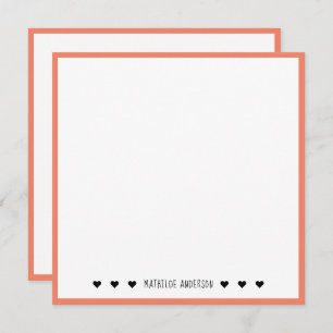Cartão De Notas Nome da Tipografia da Borda Coral Minimalista Eleg