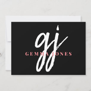 Cartão De Notas Nome das Iniciais do Monograma Branco Cor-de-rosa-