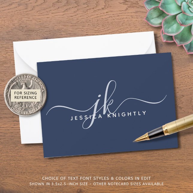Cartão De Notas Nome das Iniciais do Monograma do Script Elegante  (Criador carregado)