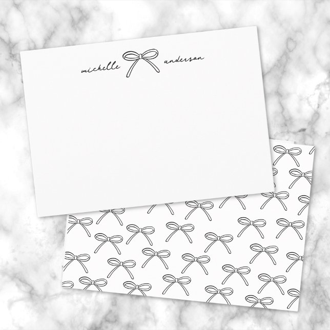 Cartão De Notas Nome de Arco Mínimo Personalizado (Personalized Minimalist Bow Name Note Card)