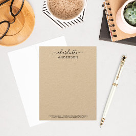 Cartão De Notas Nome de Caligrafia Personalizada Kraft Moderna par