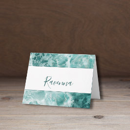 Cartão De Notas Nome de Cor de Casamento Prata Seafoam Moderna