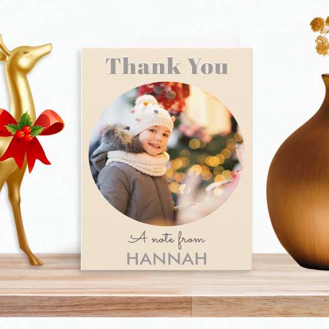 Cartão De Notas Nome de Foto Personalizada Simples Agradecimento d (An elegant Thank You card for appreciation of a Christmas gift, with personalised photo and name)