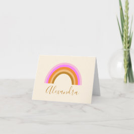 Cartão De Notas Nome de letra cursiva personalizado arco-íris retr