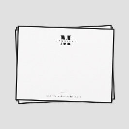 Cartão De Notas Nome de Monograma Simples Letra Negrita Borda Pret