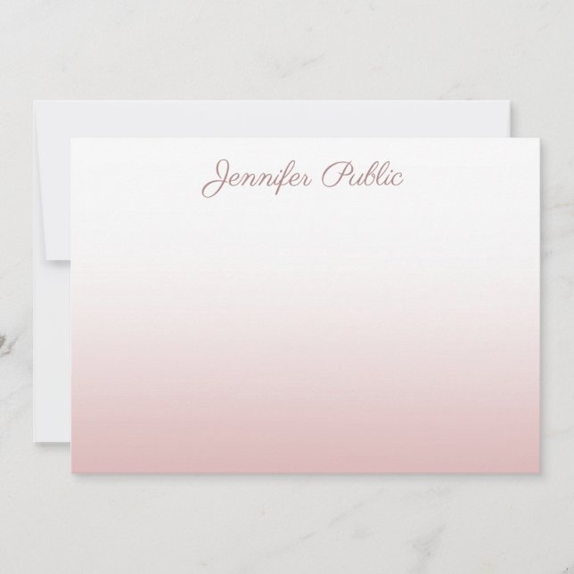 Cartão De Notas Nome de script de escrita manual Elegante Rosa Dou (Frente)