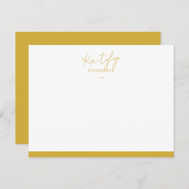 Cartão De Notas Nome de Script Dourado com Design de Borda (Frente/Verso)