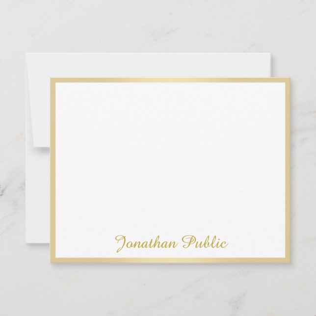 Cartão De Notas Nome de Script Dourado de Manuscrito Moderno Model (Frente)
