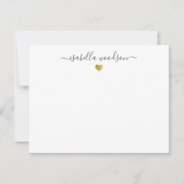 Cartão De Notas Nome de Script Elegante Faux Gold Foil Heart