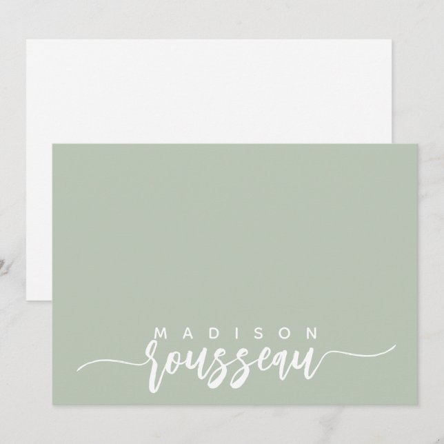 Cartão De Notas Nome de Script Moderno Personalizado White Sage Ve (Frente/Verso)