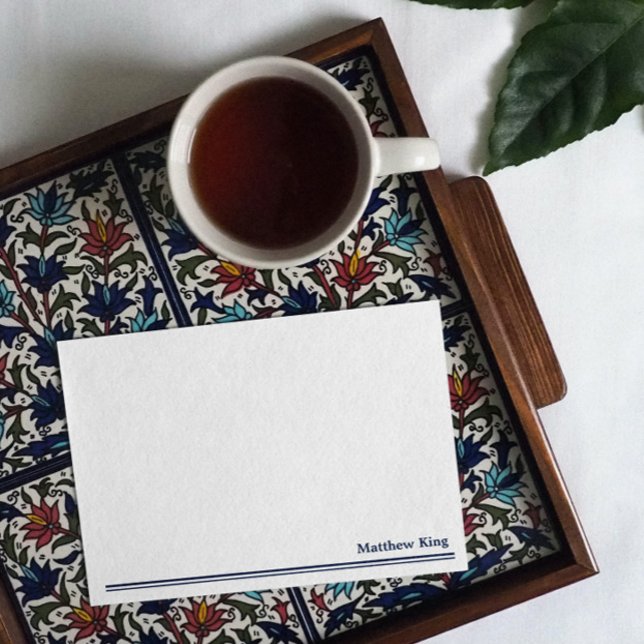 Cartão De Notas Nome do Adicione Linhas Azuis Limpas Elegante (Criador carregado)