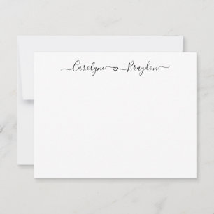 Cartão De Notas Nome do Casal Coração do Script Elegante Casado Re