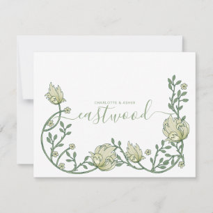 Cartão De Notas Nome do casal Monograma Floral Verde