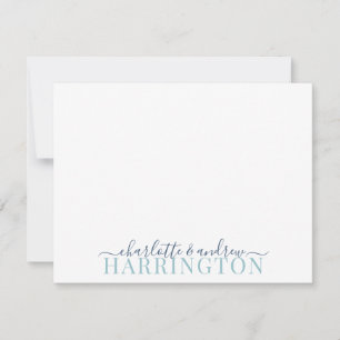 Cartão De Notas Nome Do casal Monograma Monograma Pastel Azul E Ma