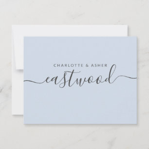 Cartão De Notas Nome do casal Preto na Placa de Nota Azul