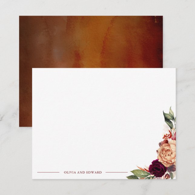 Cartão De Notas Nome do Cheio Elegante Floral ou Nomes do Casal (Frente/Verso)