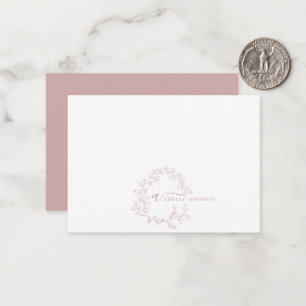 Cartão De Notas Nome do Monograma de Script Minimizado Pink Empoei
