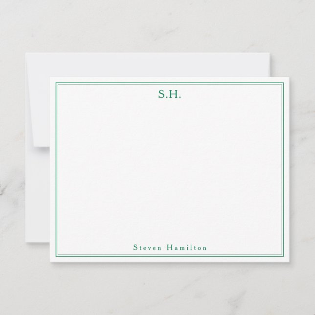 Cartão De Notas Nome do Monograma Verde da Floresta Clássica Minim (Frente)