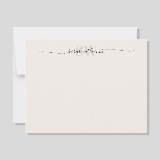 Cartão De Notas Nome do Script Chic Moderno Elegante Monograma (Criador carregado)
