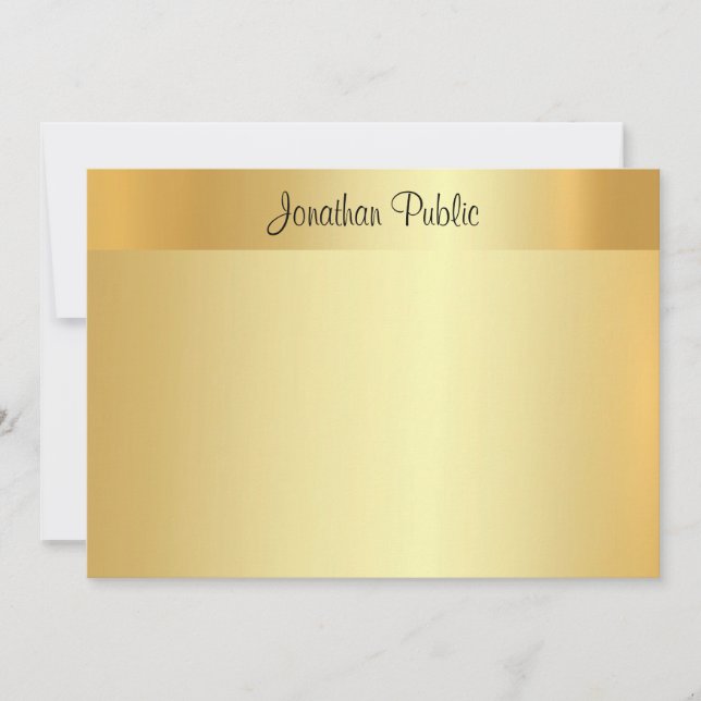 Cartão De Notas Nome do Script de Caligrafia Elegante Dourado Prof (Frente)