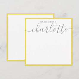 Cartão De Notas Nome do Script de Cinza de Strips Amarelas Minimal