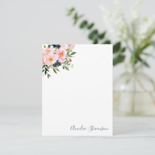 Cartão De Notas Nome do Script de Flor de Aquarela Rosa Vintage
