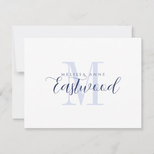 Cartão De Notas Nome do Script Elegante Monograma Azul Marinho