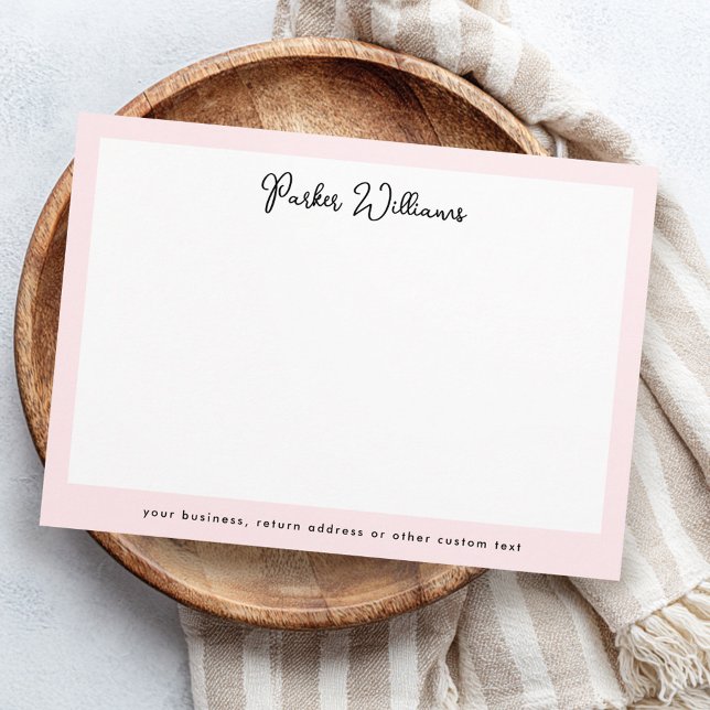 Cartão De Notas nome do script manuscrito de borda da rosa claro (Light pink border handwritten script name note card)