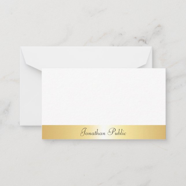 Cartão De Notas Nome do Texto do Script Dourado Calligrafado do Mo (Frente)