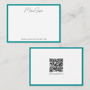 Cartão De Notas Nome em Letra de Caligrafia Código QR Branco e Azu