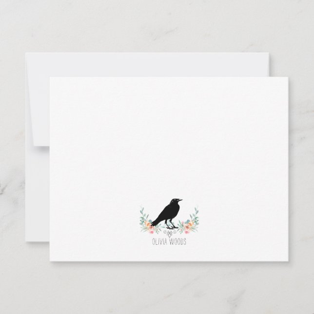 Cartão De Notas Nome Floral Corvo (Frente)