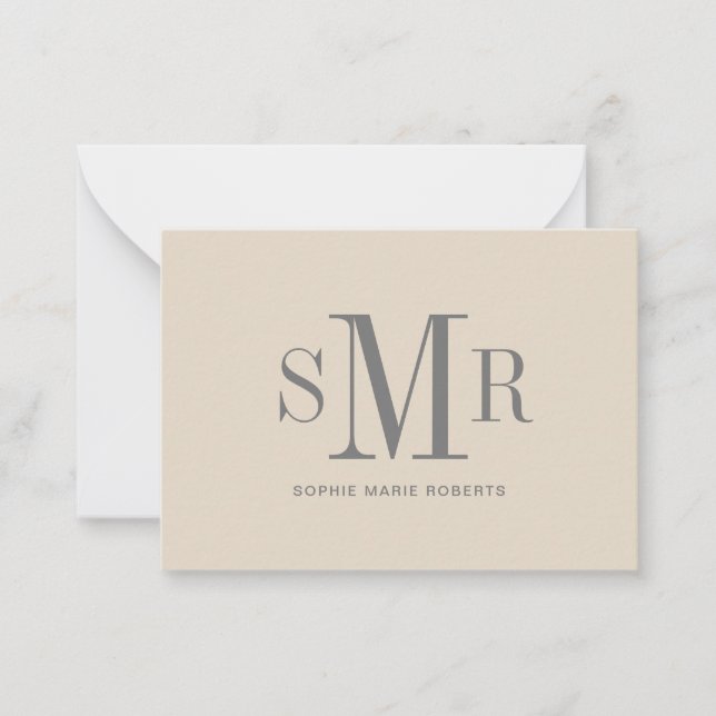Cartão De Notas Nome moderno das iniciais monográficas de três let (Frente)