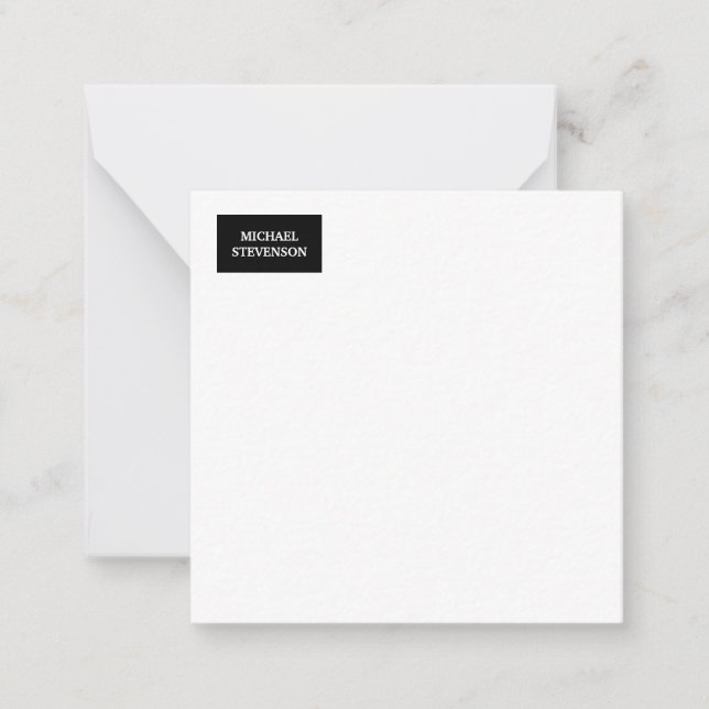 Cartão De Notas Nome Moderno Simples Simples de Branco Preto (Frente)