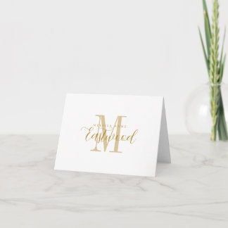 Cartão De Notas Nome Monograma Dourado de Letra Elegante Dobrada