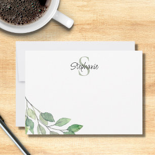 Cartão De Notas Nome Monograma Greenery